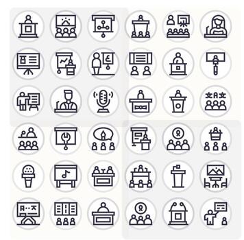 Lecture Scalable Set featuring 36 Grid Fitted Bold Line 64x64 Icons vector