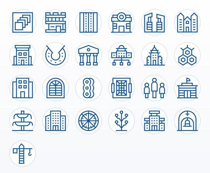 25 Icons inspired by Structure in Pixel Aligned High Resolution Regular Line quality vector