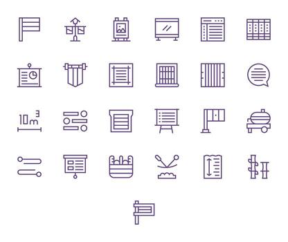 Horizontal Graphics Pack including 25 Regular Line High Resolution Grid Fitted Icons vector