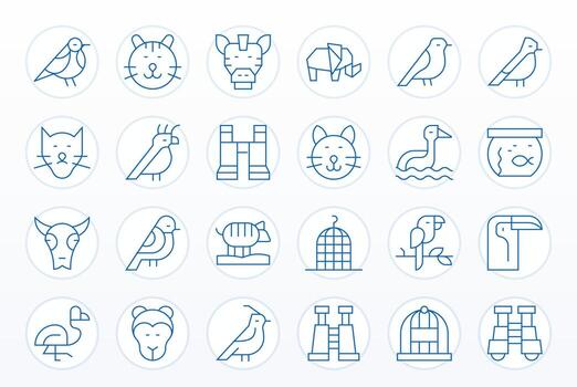 Zoo Scalable Set featuring 24 Pixel Aligned Thin Line 64x64 Icons vector