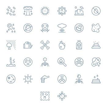 Contamination Comprehensive Bundle with 32 Editable Thin Line 256x256 Icons vector