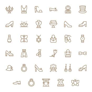 35 Regular Line Pixel Aligned Icons tailored for Elegant 128x128 interface vector