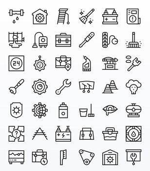 Maintenance Visual Pack containing 42 Regular Line Pixel Optimized Icons vector