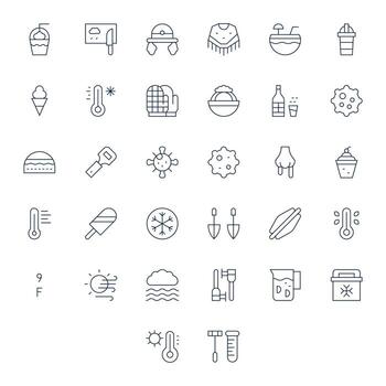 Cold Essential Set including 32 Pixel Optimized Thin Line 128x128 Icons vector