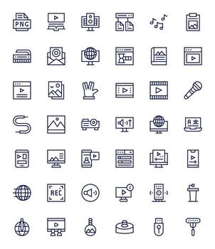 42 Pixel Aligned Regular Line Icons designed for Multimedia Interface vector