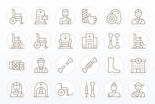 Rehabilitation High Resolution Icon Pack with 24 Thin Line Display Perfect Elements vector