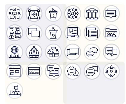 Regular Line Style Forum Icons with 25 High Resolution Pixel Optimized Designs vector