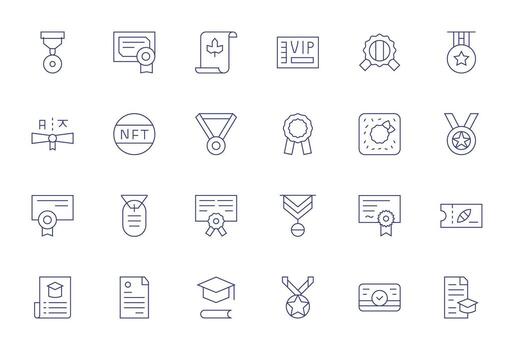 24 Icons for Certificate featuring 128x128 Pixel Aligned Thin Line Graphics vector