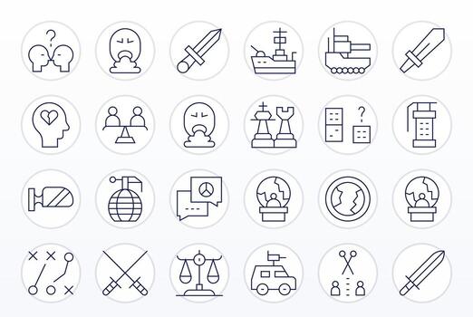 Conflict Comprehensive Bundle with 24 Pixel Aligned Thin Line 128x128 Icons vector