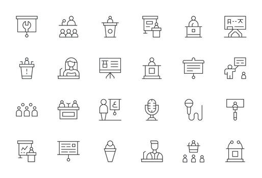 Lecture Ultimate Package with 24 256x256 Thin Line Pixel Optimized Icons vector