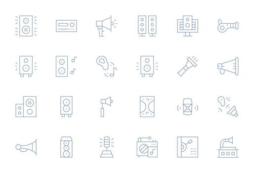 24 64x64 Thin Line Icons optimized for Sound System PIXEL Perfect display vector