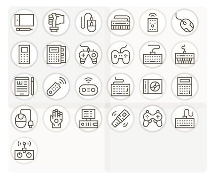 25 Input Device Pixel Aligned Icons in High Resolution Regular Line Aesthetic vector