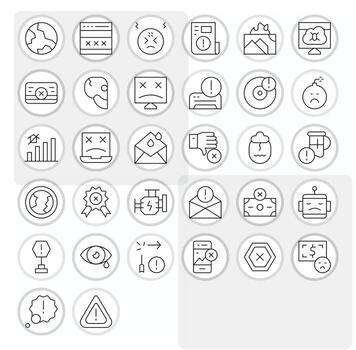 32 Thin Line Icons for Error in crisp High Resolution Pixel Aligned resolution vector