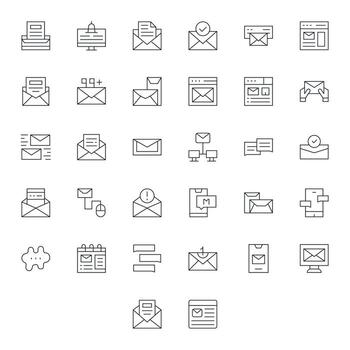 Delgado línea estilo bandeja de entrada íconos con 32 alto resolución detalle mejorado diseños vector