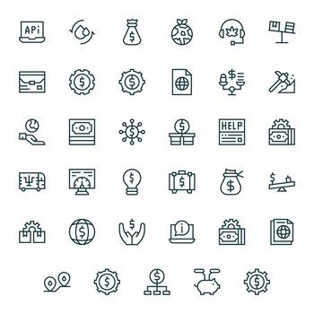 35 Icons for Resources optimized in Pixel Aligned High Resolution Regular Line resolution vector