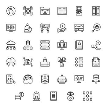 base de datos último paquete con 35 64 x 64 regular línea editable íconos vector