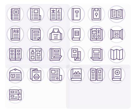 Booklet Complete Package with 25 High Resolution Regular Line Display Perfect Icons vector