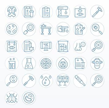 Testing Complete Package with 32 64x64 Thin Line Display Perfect Icons vector