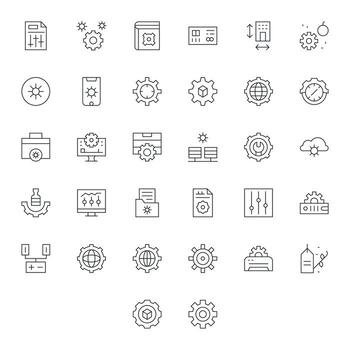 parámetros digital paquete conteniendo 32 monitor Perfecto Delgado línea alto resolución íconos vector