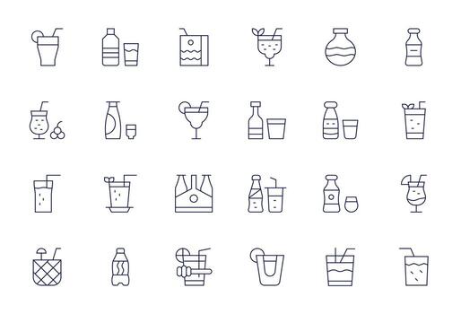 NonAlcoholic Scalable Set featuring 24 Pixel Aligned Thin Line High Resolution Icons vector