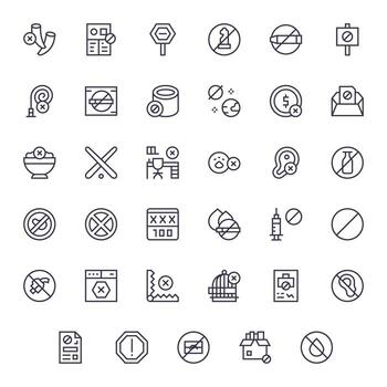 Regular Line Style Not Allowed Icons with 35 High Resolution Pixel Aligned Designs vector