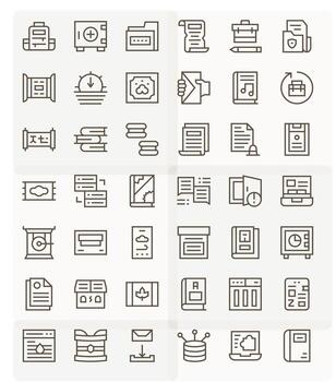 42 Regular Line Icons designed for Archive in 128x128 Grid Fitted format vector