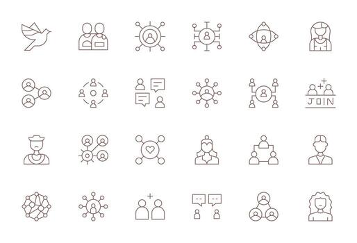 24 Thin Line Icons from Social Network in High Resolution Grid Fitted Quality vector
