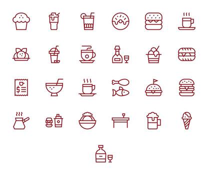 Cafe Comprehensive Bundle with 25 Editable Regular Line Retina Ready Icons vector
