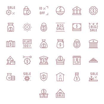 Savings Icon Toolkit featuring 32 Editable 128x128 Thin Line elements vector