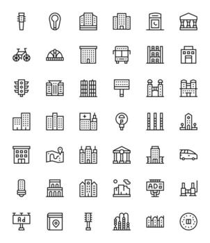 42 regular línea íconos diseñado para ciudad en 128x128 píxel alineado formato vector