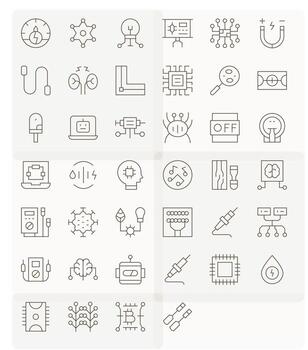 40 Thin Line Pixel Aligned Icons for Circuit Graphics vector