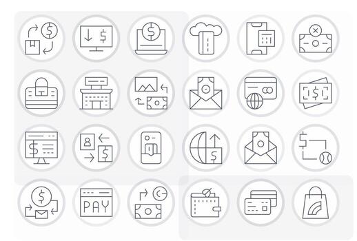 24 Thin Line Pixel Optimized Icons tailored for Digital Payment 64x64 interface vector