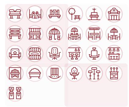 25 Grid Fitted Regular Line Icons designed for Seating Interface vector