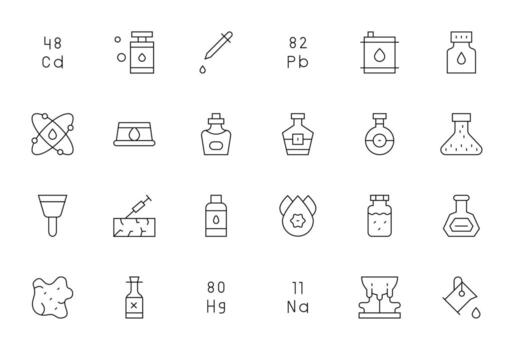 24 Grid Fitted Icons themed around Substance in 128x128 Thin Line format vector