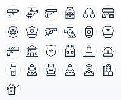 25 128x128 Regular Line Icons optimized for Police Grid Fitted display vector