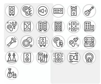 25 Grid Fitted Regular Line Icons designed for Amplifier Interface vector