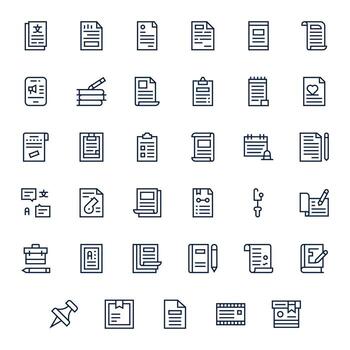 Memo Icon Set with 35 Regular Line 64x64 Editable Graphics vector