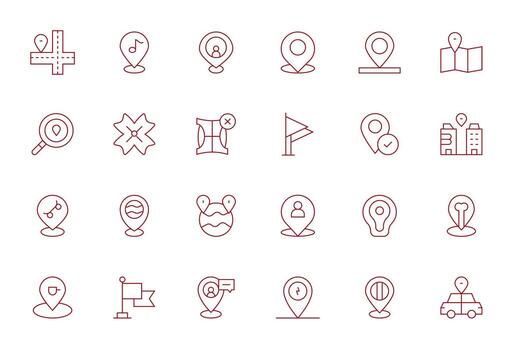 24 píxel Perfecto Delgado línea íconos desde mapa marcador colección vector