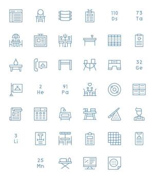 mesa diseño íconos presentando 40 píxel alineado Delgado línea estilo vector