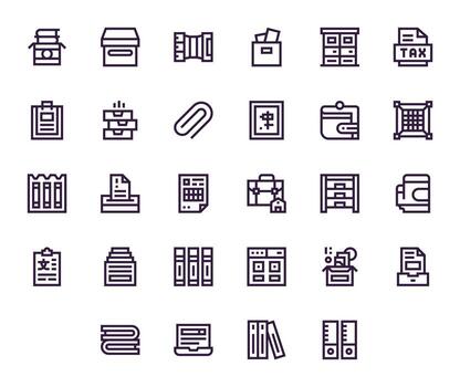 Filing Scalable Set featuring 28 Editable Bold Line 64x64 Icons vector