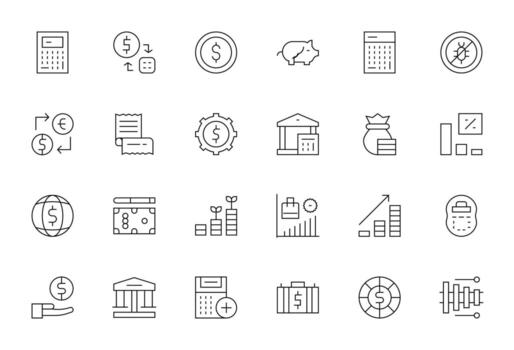 24 Thin Line Pixel Optimized Icons for Finance Graphics vector