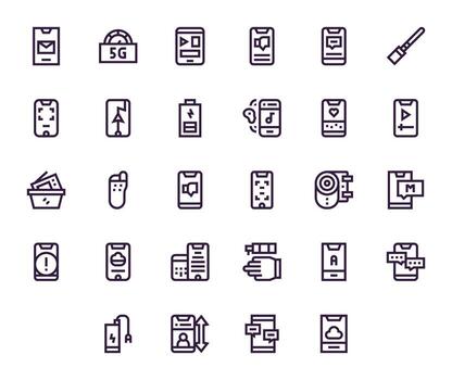 28 negrita línea íconos diseñado para teléfono inteligente en alto resolución cuadrícula equipado formato vector