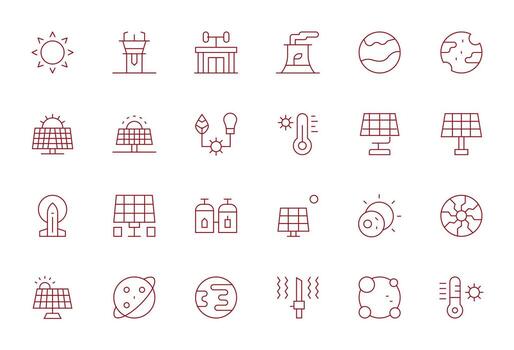 Solar Icon Repository containing 24 Thin Line High Resolution Detail Enhanced graphics vector