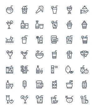 Refreshment Professional Set with 42 Regular Line PIXEL Perfect 256x256 Icons vector