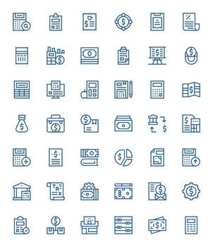 Accounting High Resolution Icon Pack with 42 Regular Line PIXEL Perfect Elements vector
