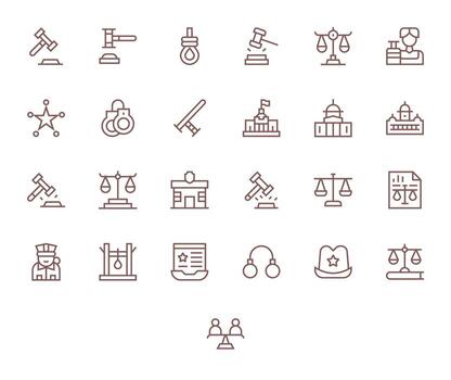 25 Regular Line Pixel Aligned 256x256 Icons from Justice Suite vector