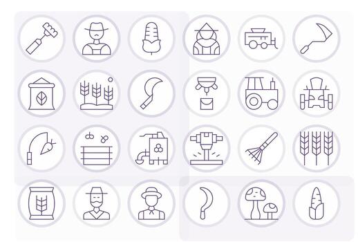 Harvesting Icon Repository containing 24 Thin Line High Resolution PIXEL Perfect graphics vector
