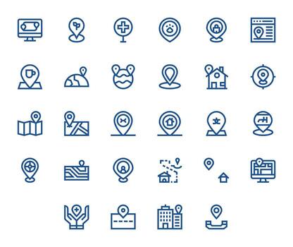 Pinpoint Location Icon Toolkit featuring 28 Display Perfect High Resolution Bold Line elements vector