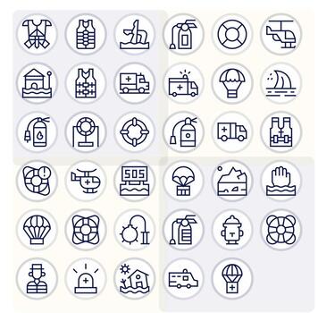 35 Regular Line Icons designed for Rescue in Retina Ready Grid Fitted format vector