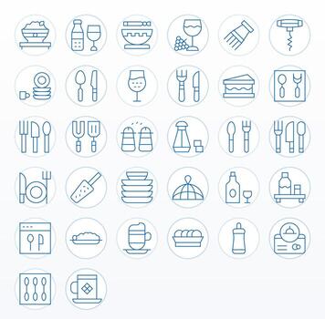32 Thin Line Pixel Aligned Icons for Tableware Graphics vector